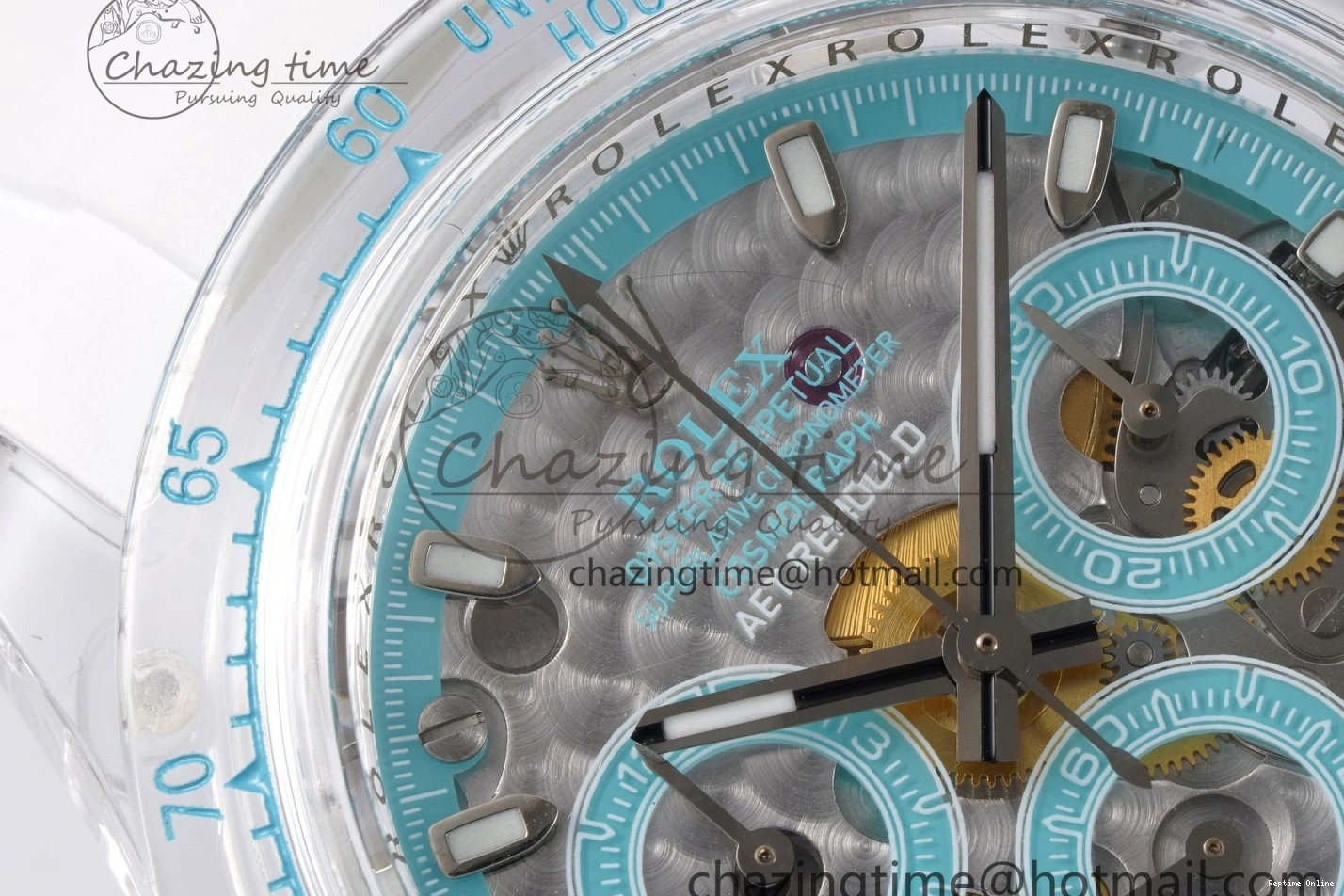 1221 Daytona Transparent IPK Best Edition Transparent Blue Dial on White Rubber Strap SA HighQuality 1969